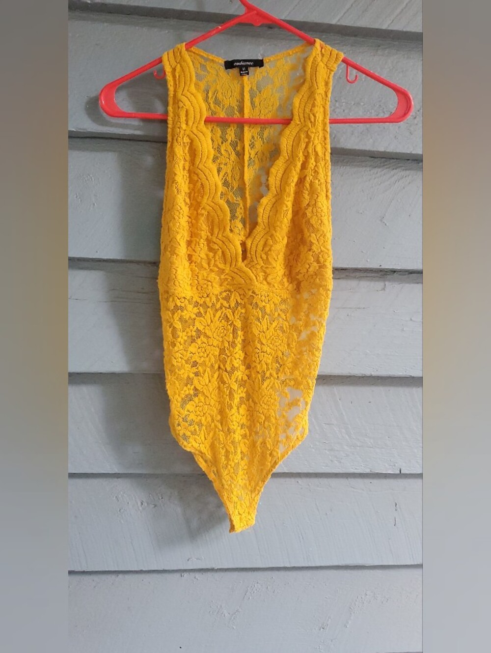 Yellow Lace Deep V Bodysuit